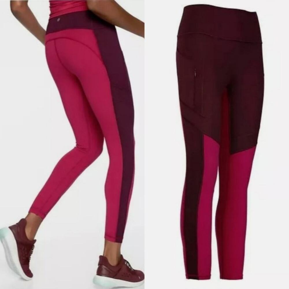 Athleta Pink Colorblock All In Structure Pocket 7/8 Length Leggings Size Small